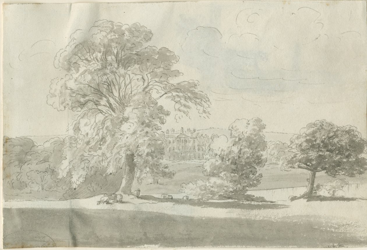 Shenstone - Little Aston Hall: ritning med penna och tvätt, nd [1788-1855] (ritning) av Henry Curzon Allport