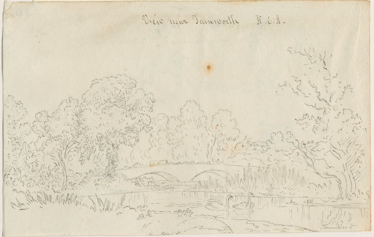 Tamworth - Bridge: pennteckning, nd [1788-1855] av Henry Curzon Allport