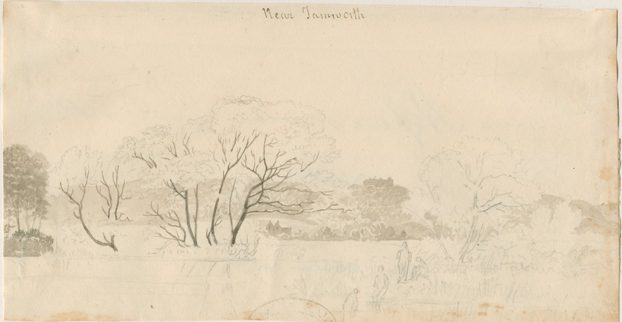 Tamworth - Distant View: blyertsteckning, nd [1788-1855] (ritning) av Henry Curzon Allport