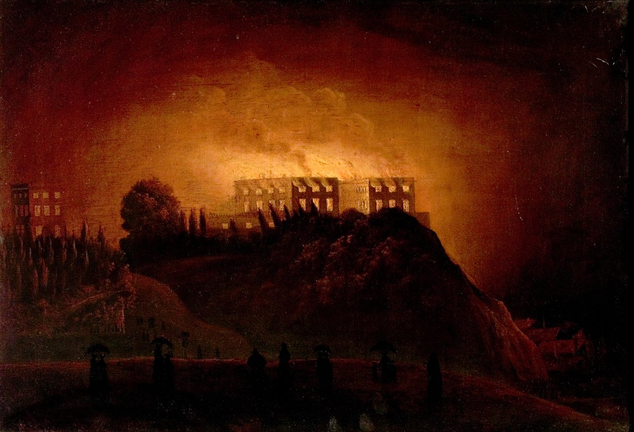 Nottingham Castle on Fire, 10 oktober 1831, mitten av 1800-talet av Henry Dawson