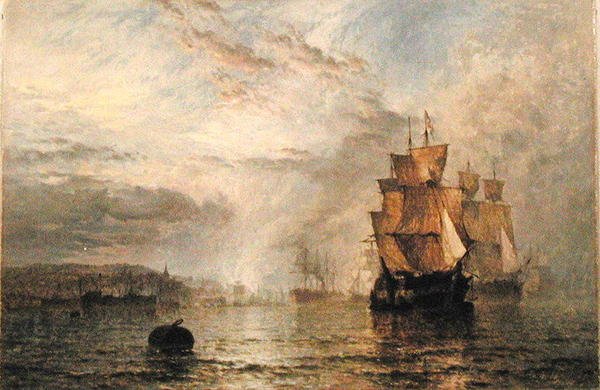 Sjöfarten lugnade i en mynning på kvällen av Henry Dawson
