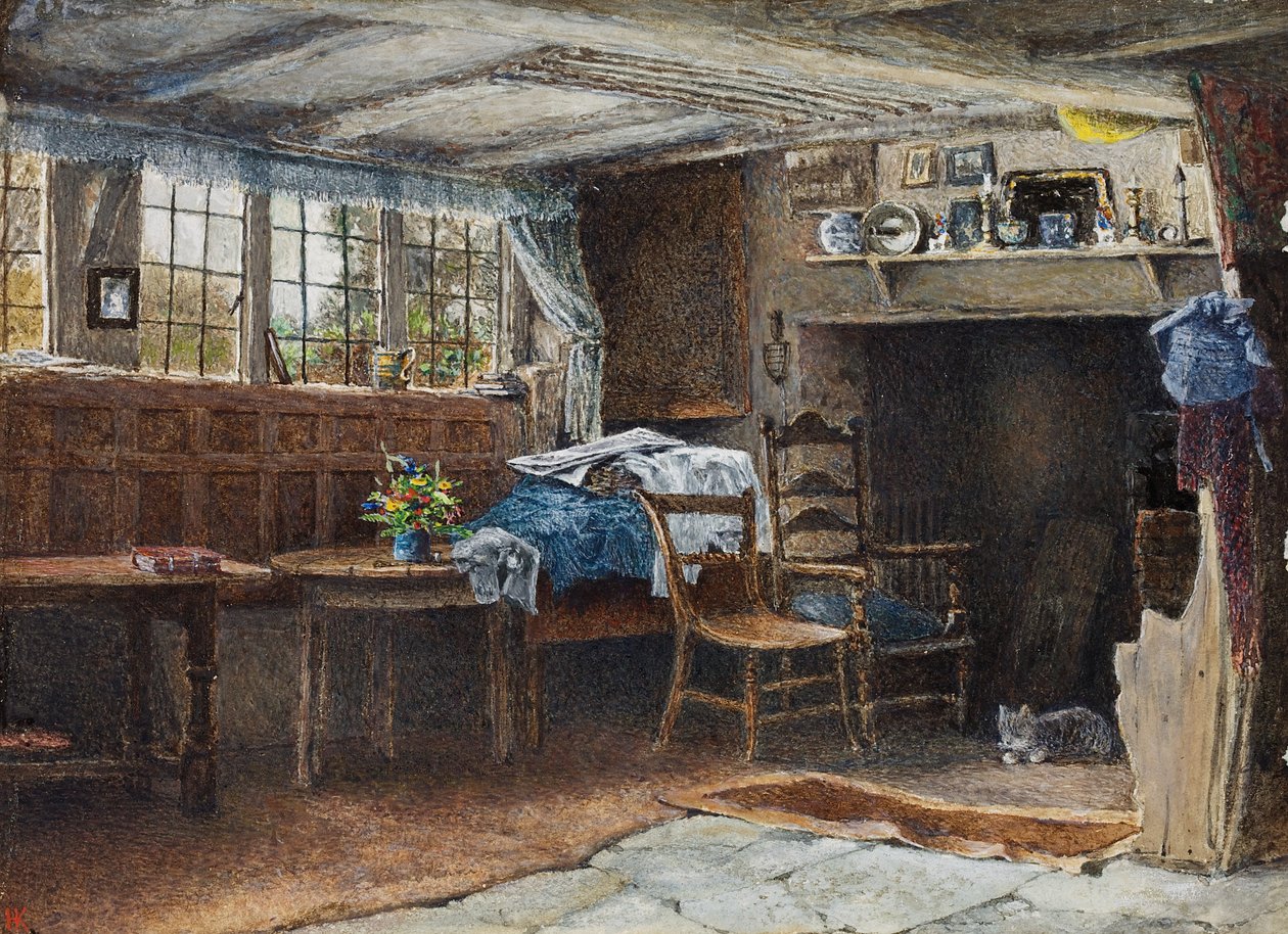 Interiör av Anne Hathaways stuga, med katt av Henry Eddowes Keene