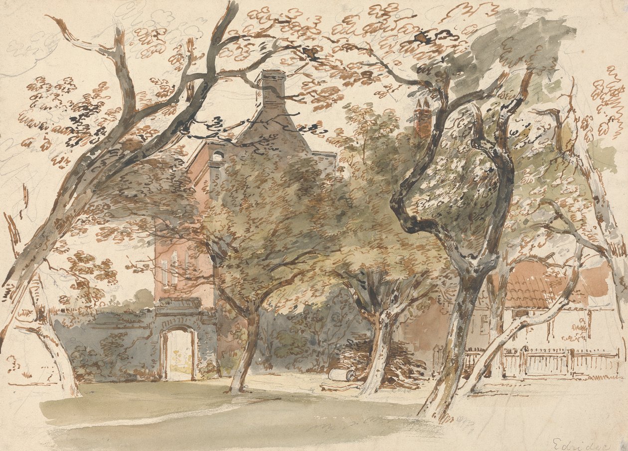 En del av ett hus och trädgård av Henry Edridge