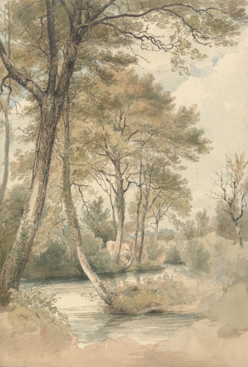 Ström med träd och boskap nära Bromley Hill, Kent av Henry Edridge
