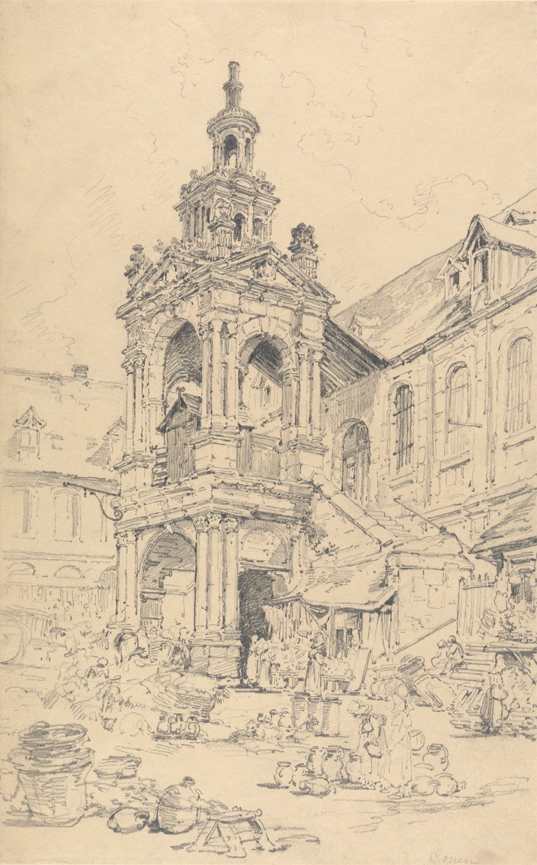 Verandan i Halle of the Haute Vielle Tour, Rouen av Henry Edridge