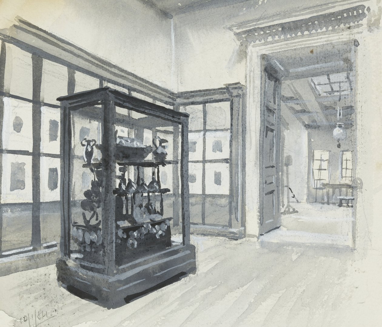 Interiörvy av British Museum som visar galleriet med gravyrer av Henry Edward Tidmarsh