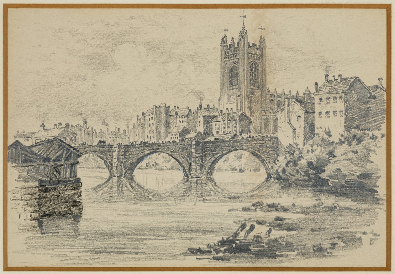The Old Church och Salford Bridge (från ett gammalt tryck) av Henry Edward Tidmarsh