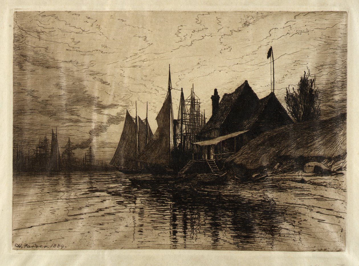 Kväll, New Yorks hamn av Henry Farrer