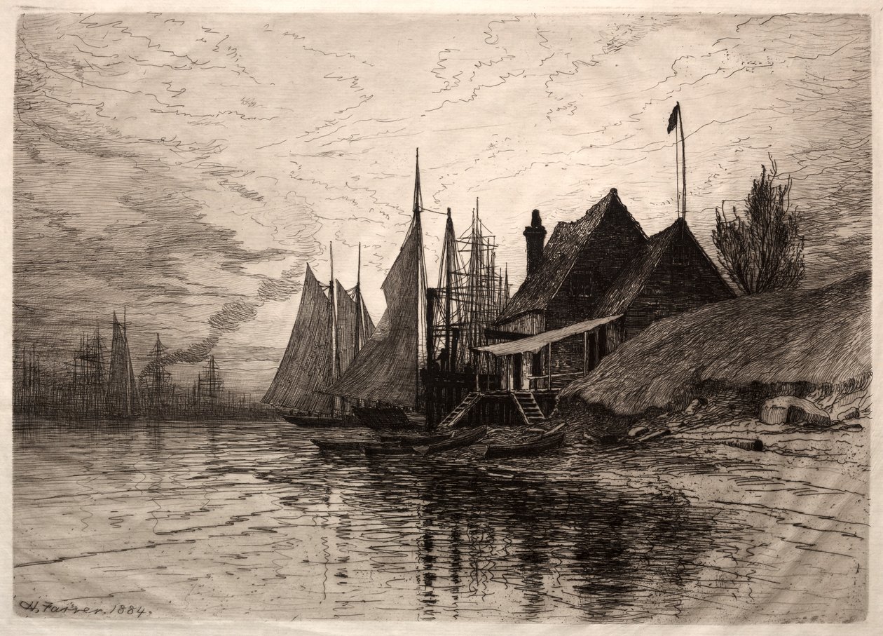 Kväll, New Yorks hamn av Henry Farrer