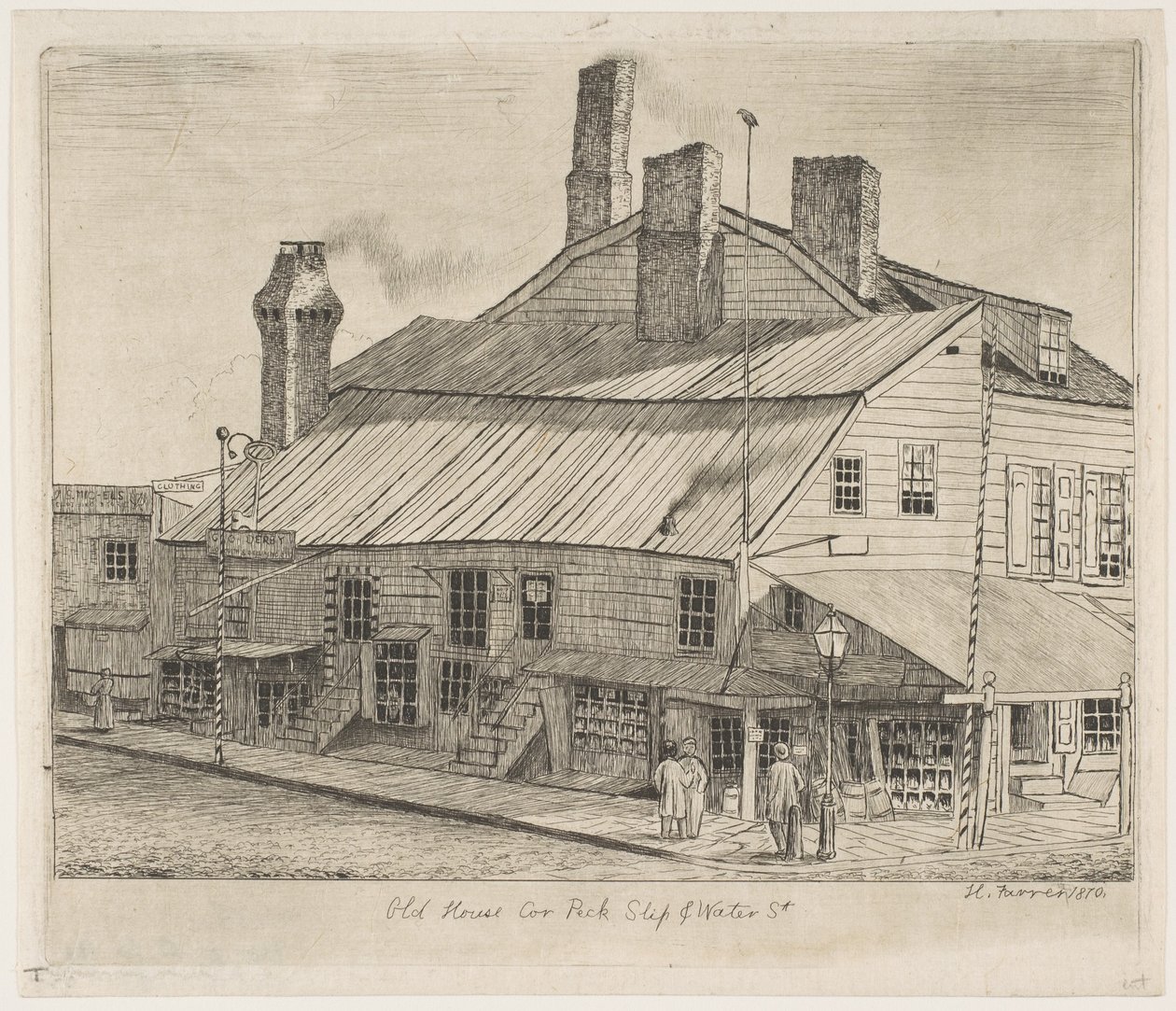 Gammalt hus, hörnet Peck Slip och Water Street, ur "Scener från gamla New York" av Henry Farrer