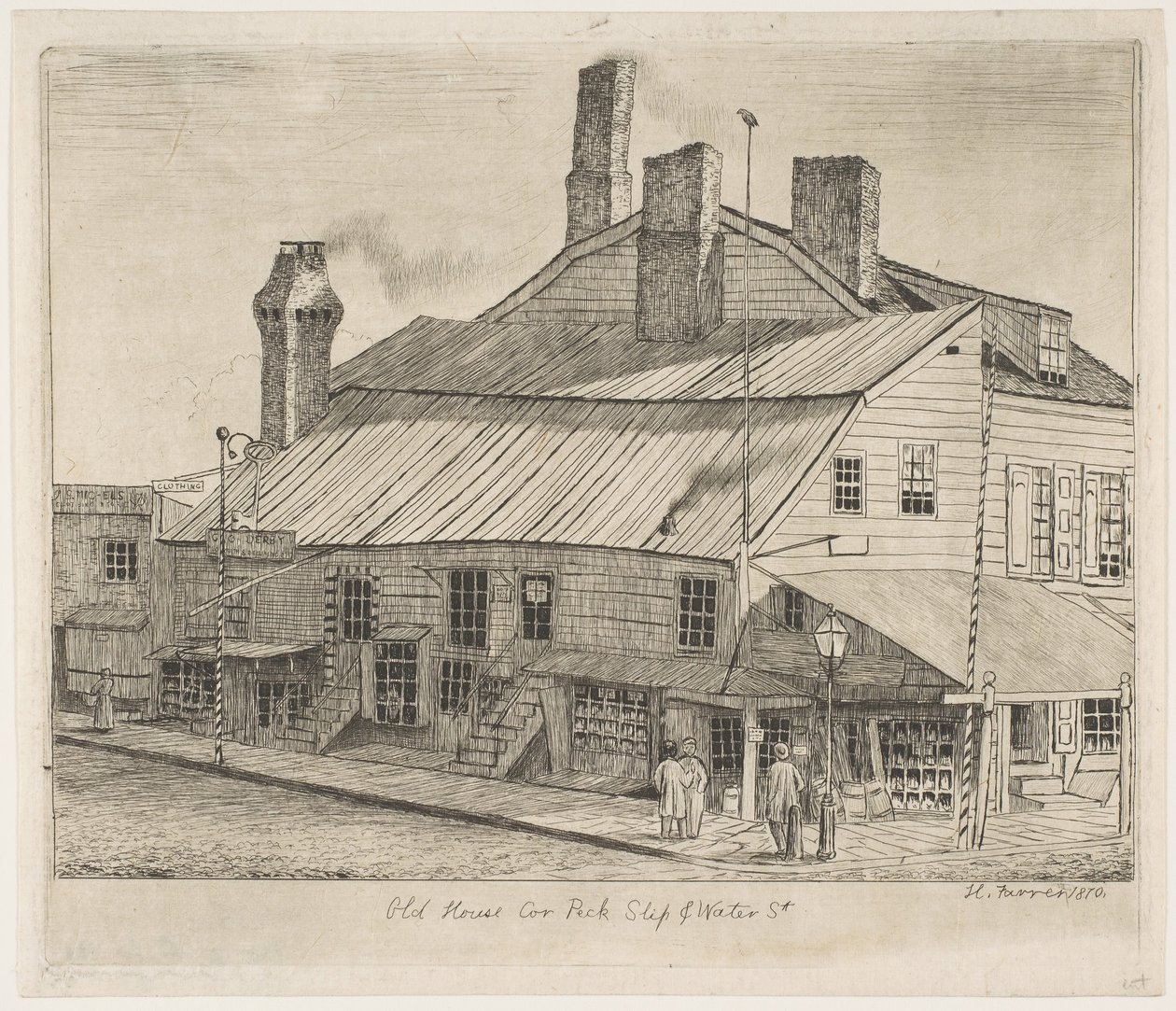 Old House, Corner of Peck Slip and Water Street från Scenes of Old New York, 1870. av Henry Farrer