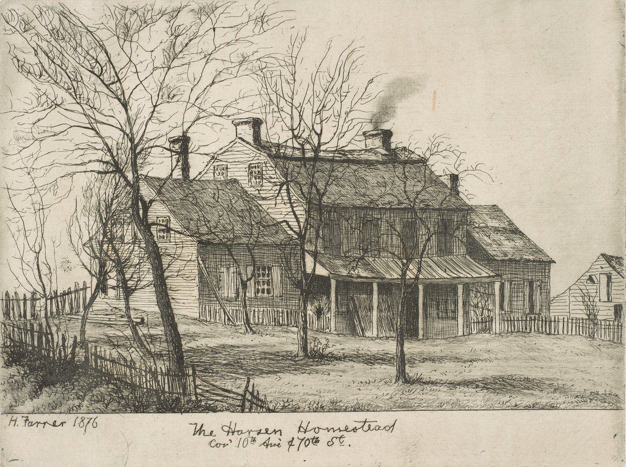The Harsen Homestead, hörnet av 10th Avenue och 70th Street från Scenes of Old New York, 1876. av Henry Farrer