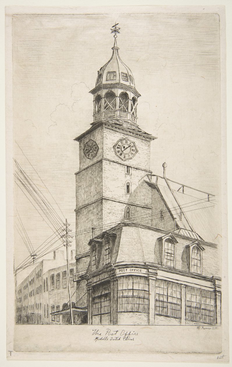 Postkontoret, Middle Dutch Church, ur "Scener från gamla New York" av Henry Farrer