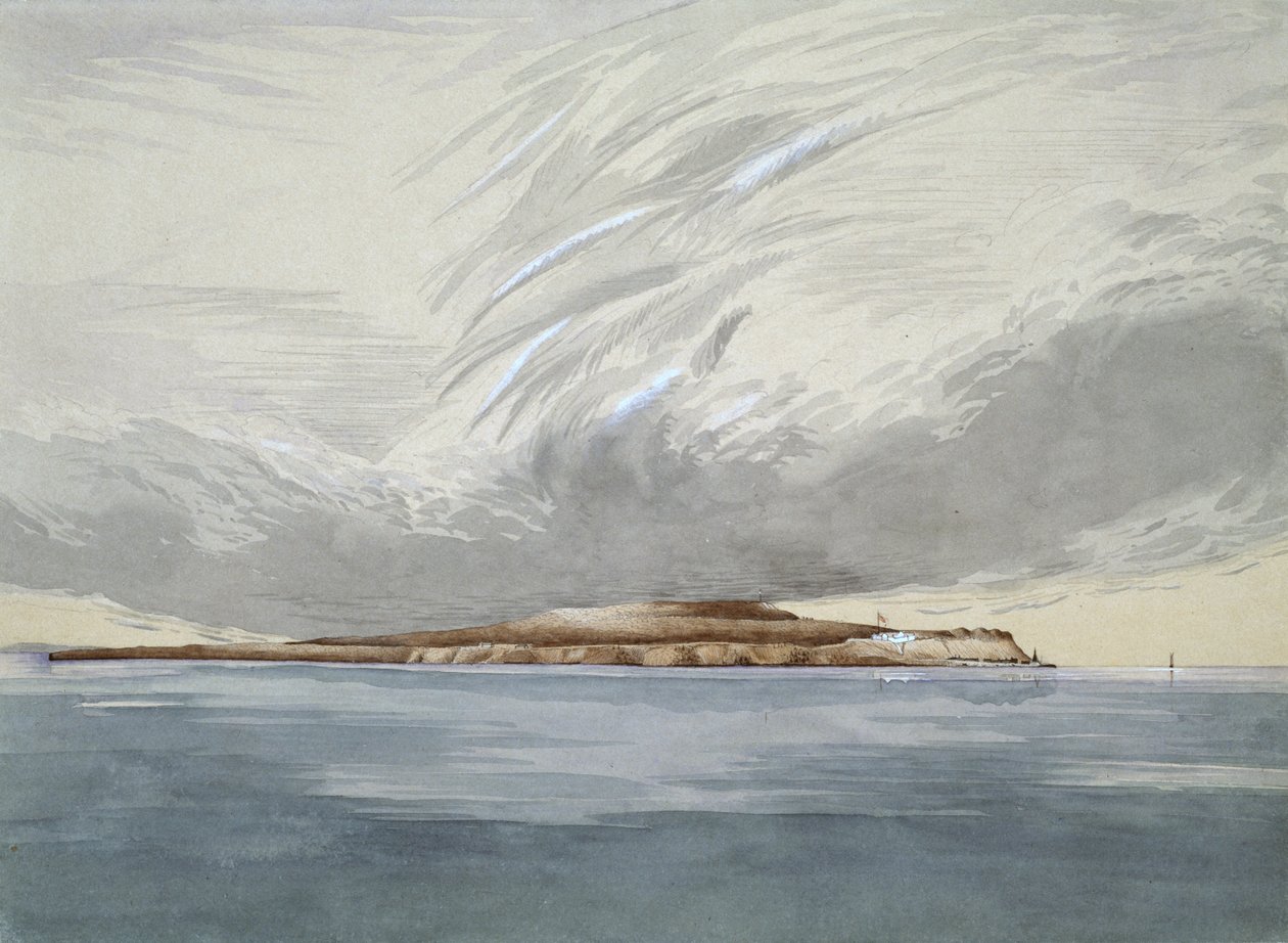 Fort och ön Mackinaw, oktober 1842 (wc på papper) av Henry Francis Ainslie