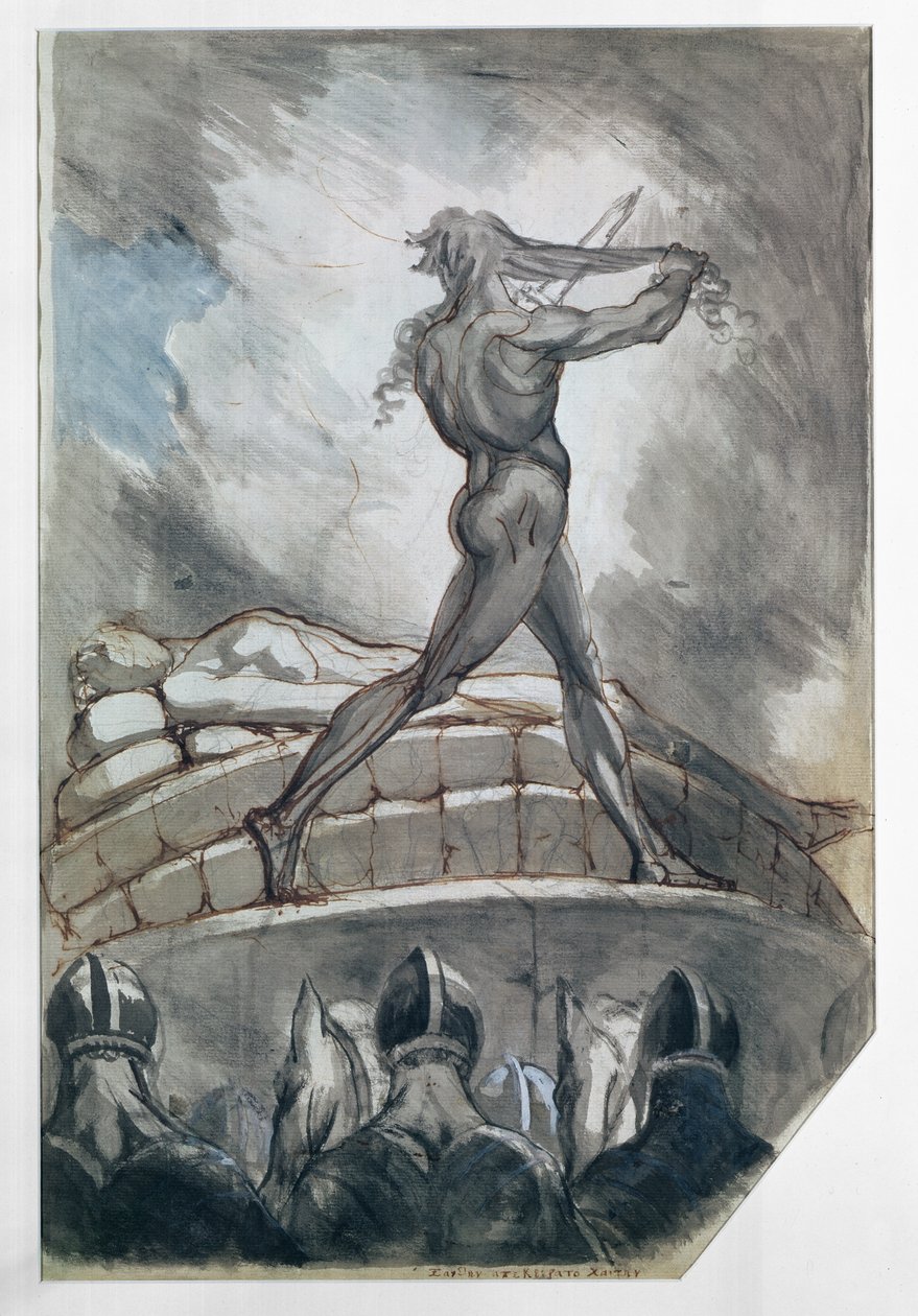 Akilles offrar sitt hår för Patroclus, 1800-5 (penna- och bläcktvätt på papper) av Johann Heinrich Füssli