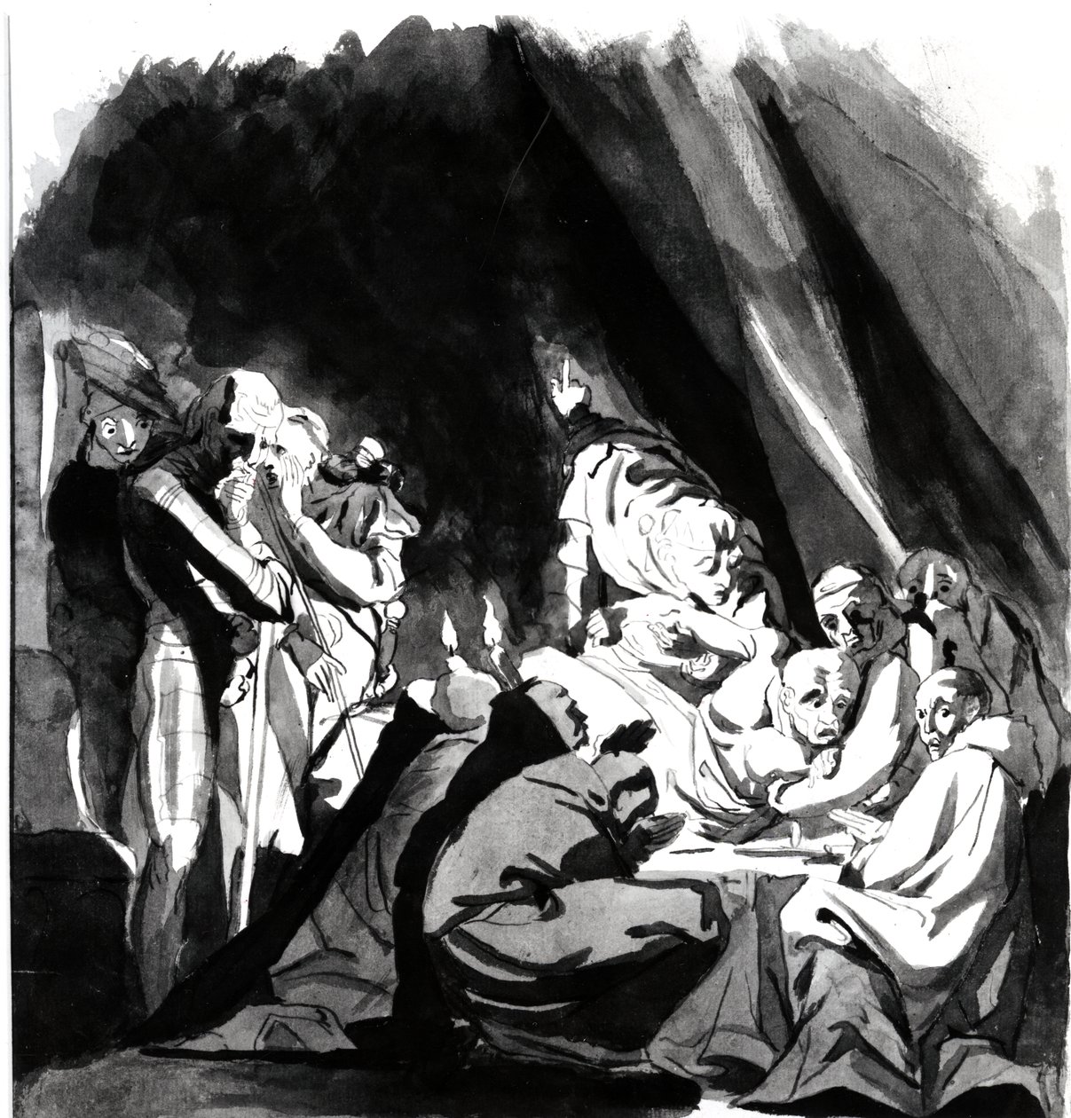 Kardinal Beauforts död, illustration från Shakespeares "Henrik VI", 1772 (penna, bläck och tvätt på papper) av Johann Heinrich Füssli