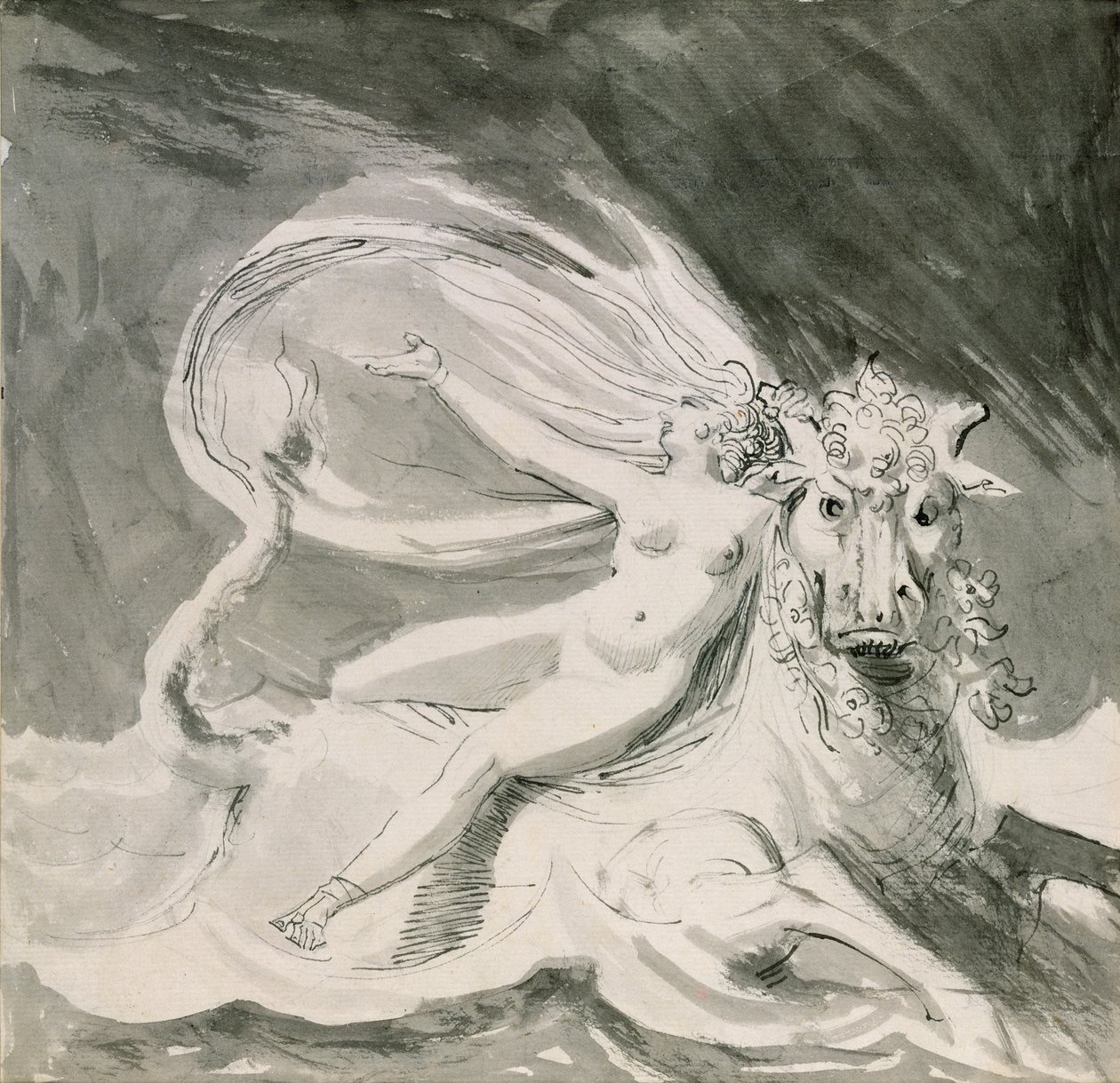 Europa och tjuren (penna- och bläcktvätt) av Johann Heinrich Füssli
