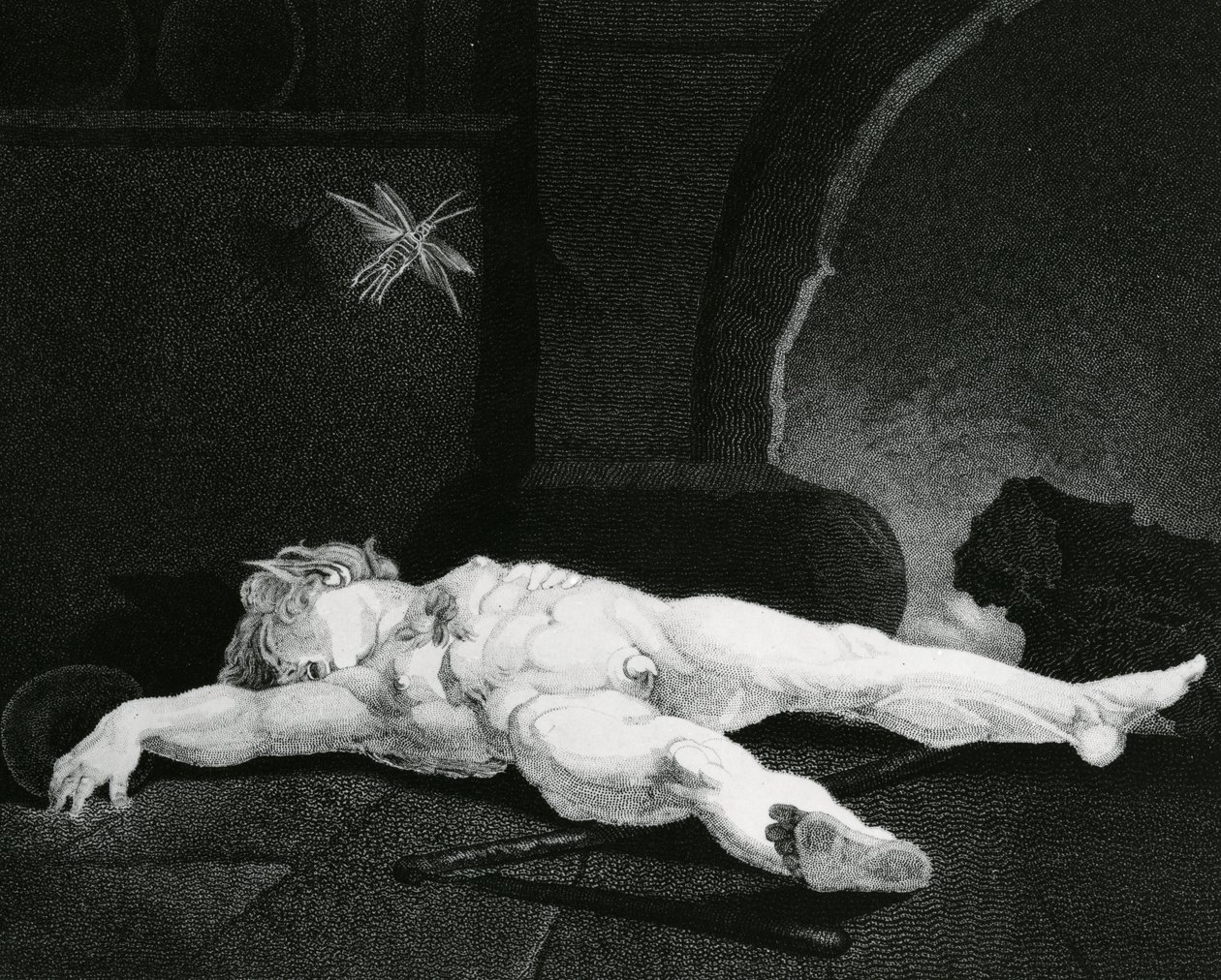 Puck solar sig i sömn före Country Hearth, graverad av Moses Haughton Jr. av Johann Heinrich Füssli