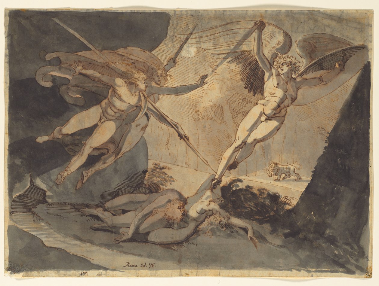 Satan börjar från beröringen av Ithuriels spjut av Johann Heinrich Füssli