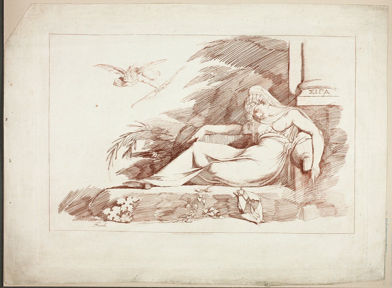 Sovande kvinna med en cupid av Johann Heinrich Füssli