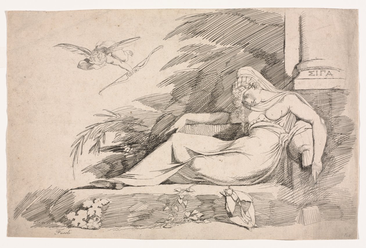 Sovande kvinna med en cupid av Johann Heinrich Füssli