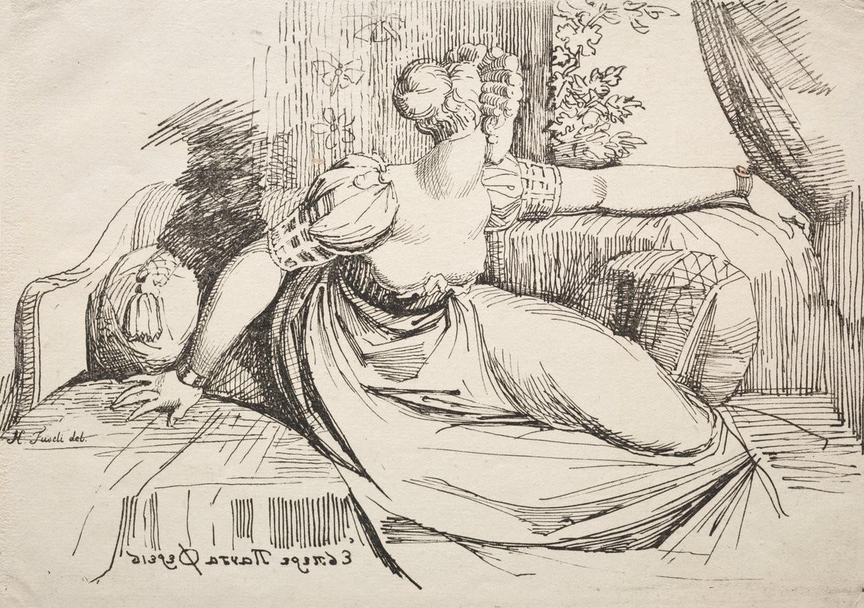Exemplar av polyautografi: Kvinna på en soffa. av Johann Heinrich Füssli