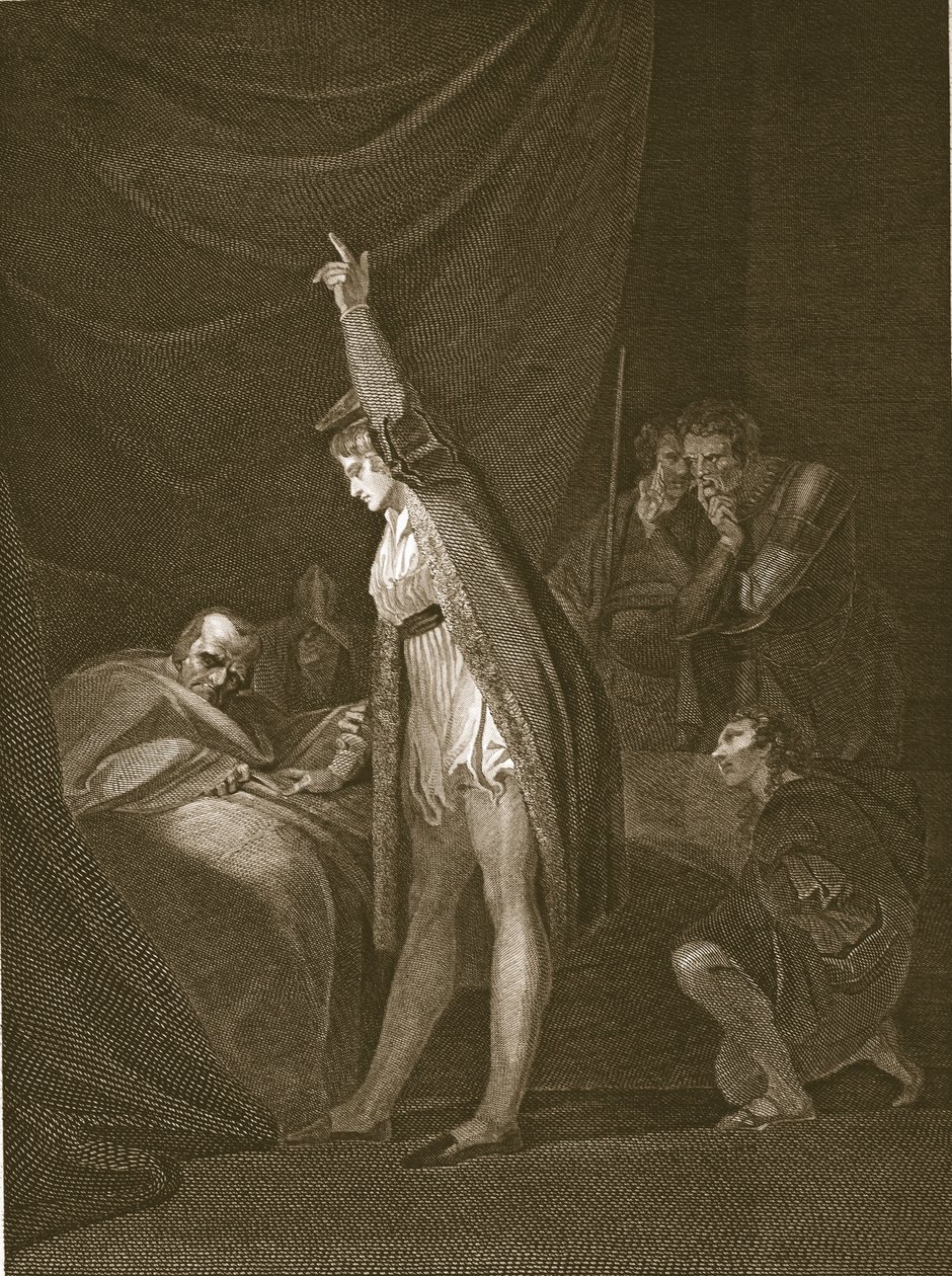 Kardinal Beauforts död, graverad av W. Bromley, illustration från David Humes "The History of England", pub. av R. Bowyer, London, 1812 av Johann Heinrich Füssli
