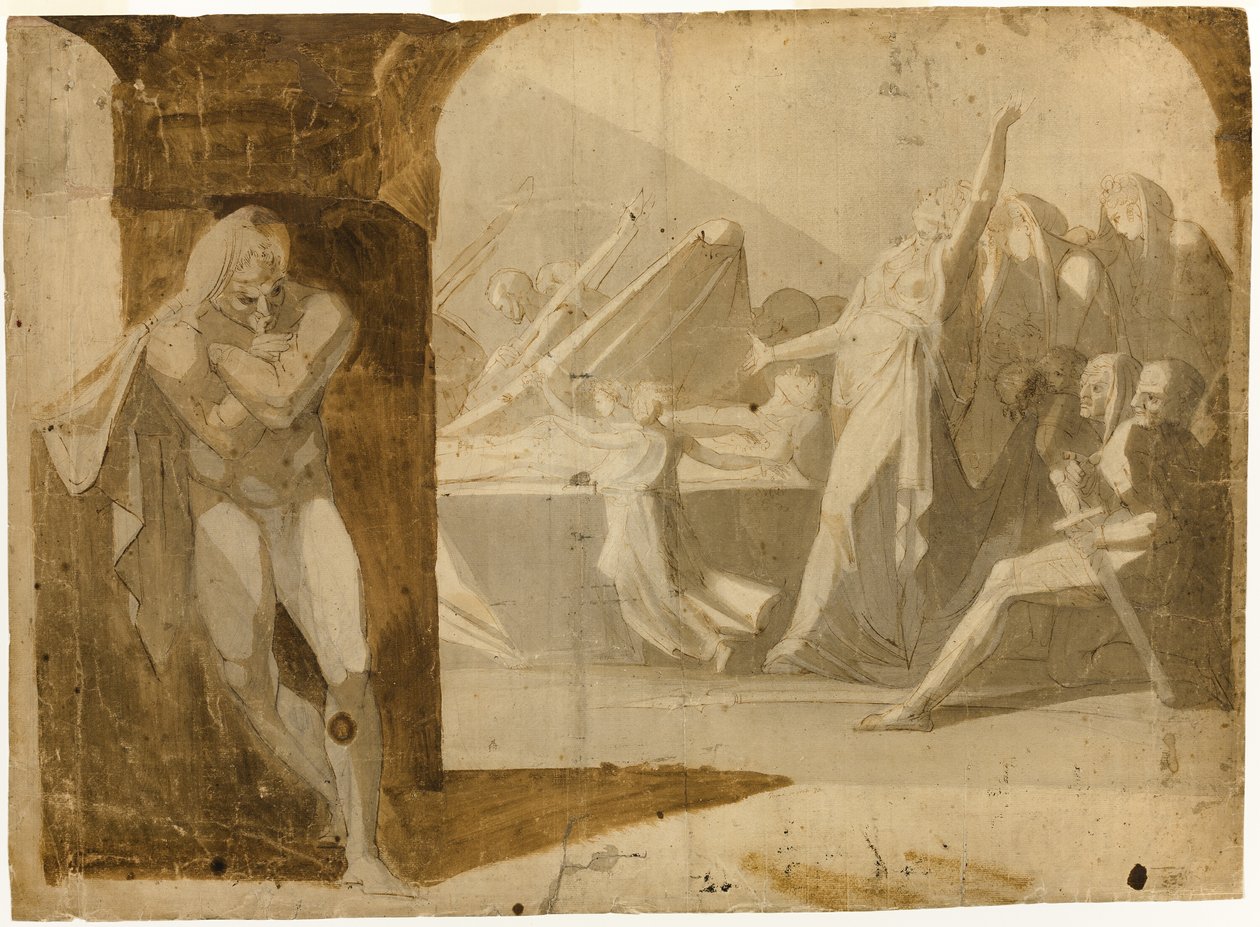 Hertigen av Gloucester ligger i väntan på Lady Anne vid begravningsprocessen av hennes svärfar, kung Henrik VI (recto); Stående man naken, framåtlutad (verso) av Johann Heinrich Füssli