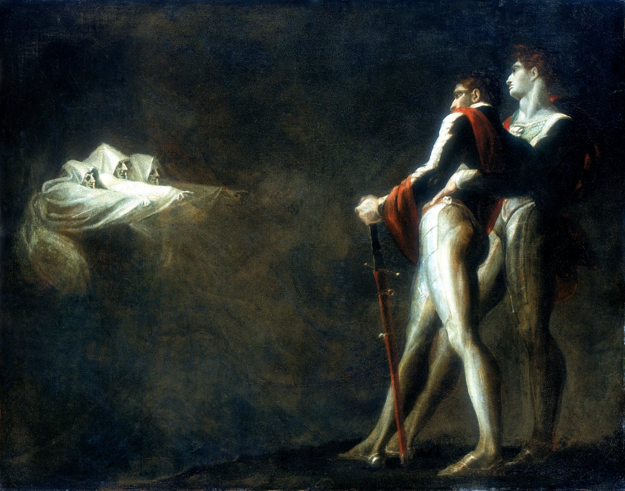 De tre häxorna som visas för Macbeth och Banquo, sent 1700-tal av Johann Heinrich Füssli