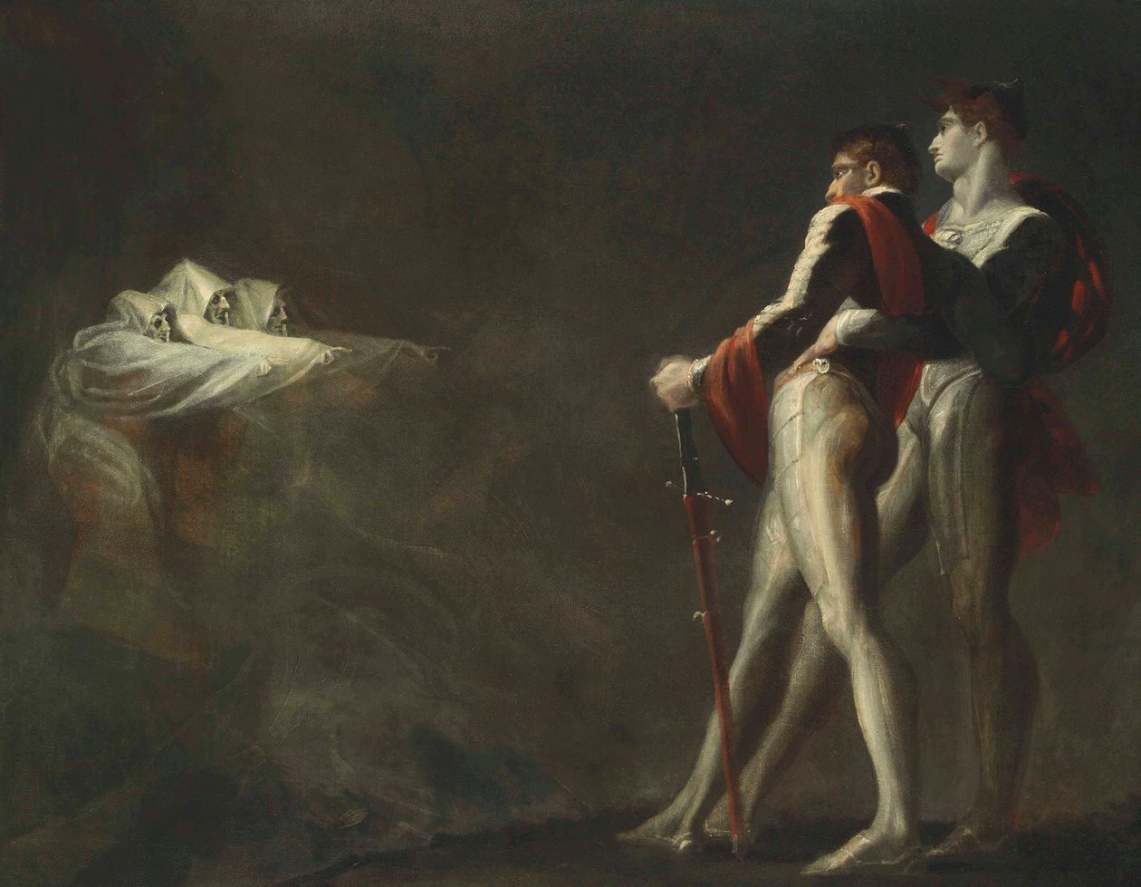 De tre häxorna som dyker upp för Macbeth och Banquo, 1800-1810 av Johann Heinrich Füssli