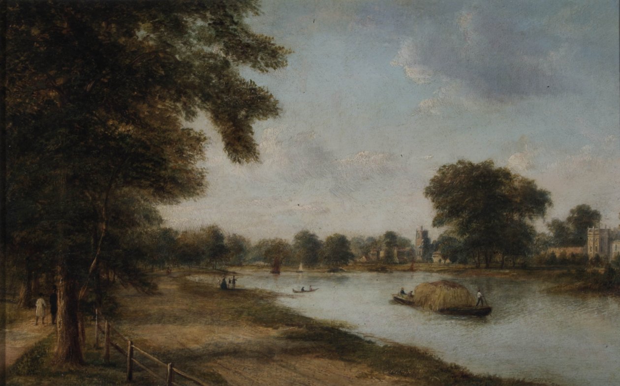 Twickenham, Middlesex med Church Ferry, Orleans House och Eel Pie Island, 1868 av Henry Gritten