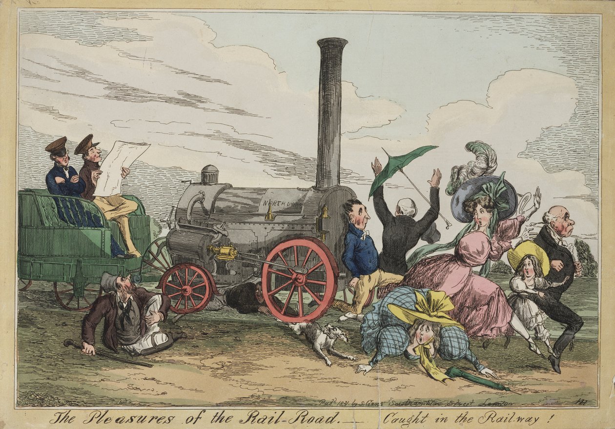 The Pleasures of the Rail Road - Catught in the Railway!, c.1840 (handfärgad etsning) av Henry Heath