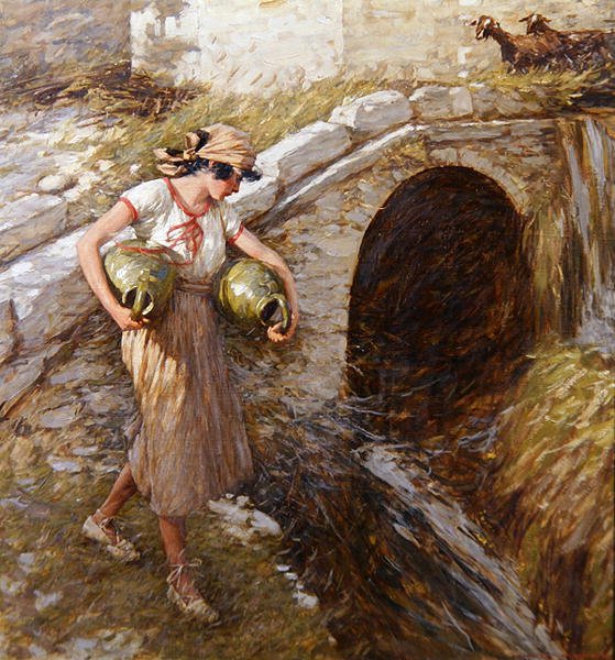 Flicka med burkar (olja på duk) av Henry Herbert La Thangue