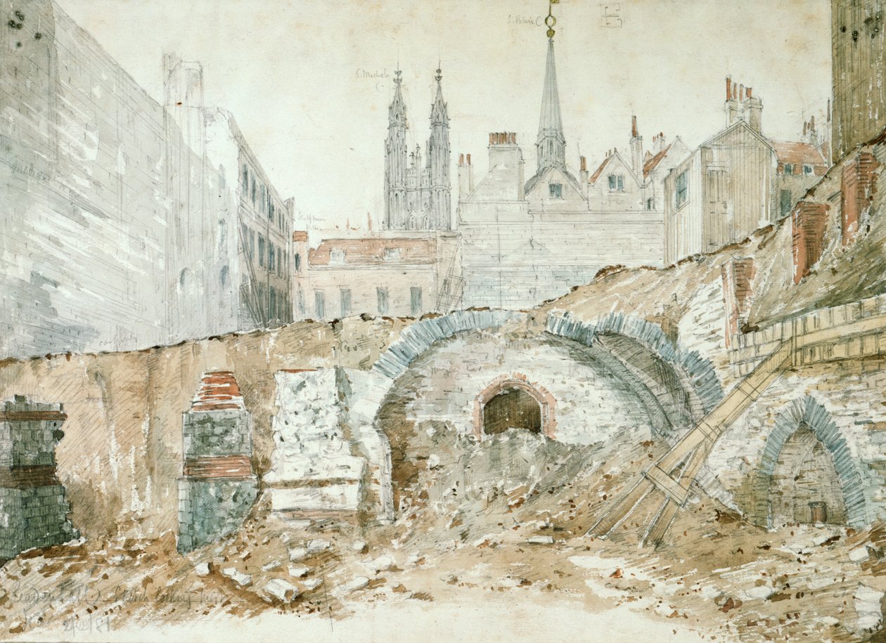 Delar av basilikan från sent 1:a-tidigt 2:a århundradet i City of London av Henry Hodge