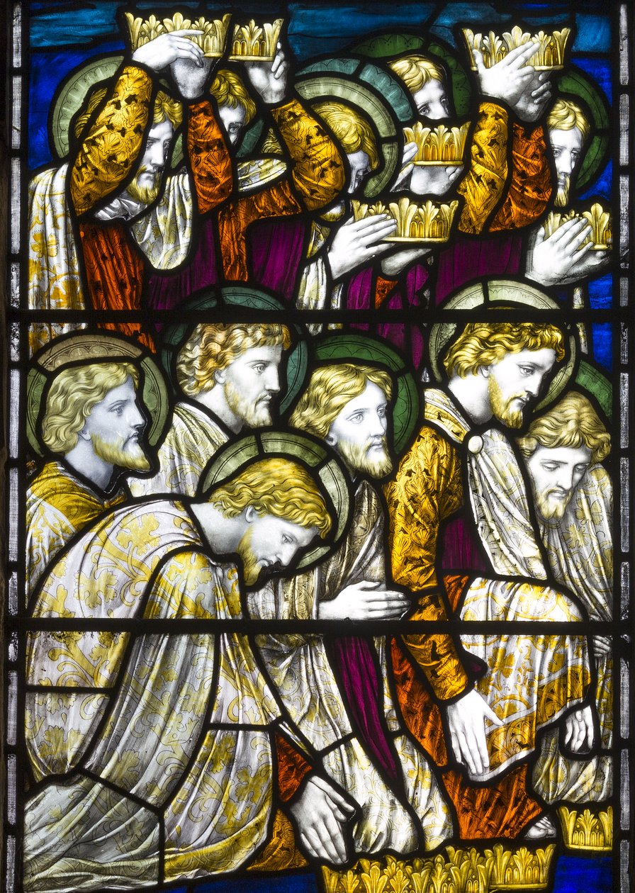 Tillbedjan av lammet, 1884 (målat glas) av Henry Holiday