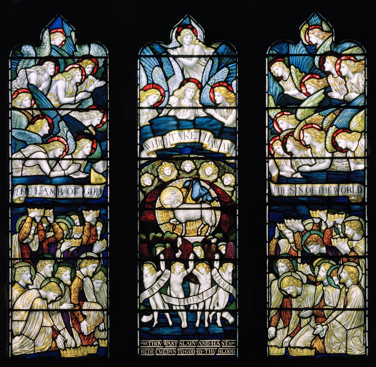 Tillbedjan av lammet, 1884 (målat glas) av Henry Holiday