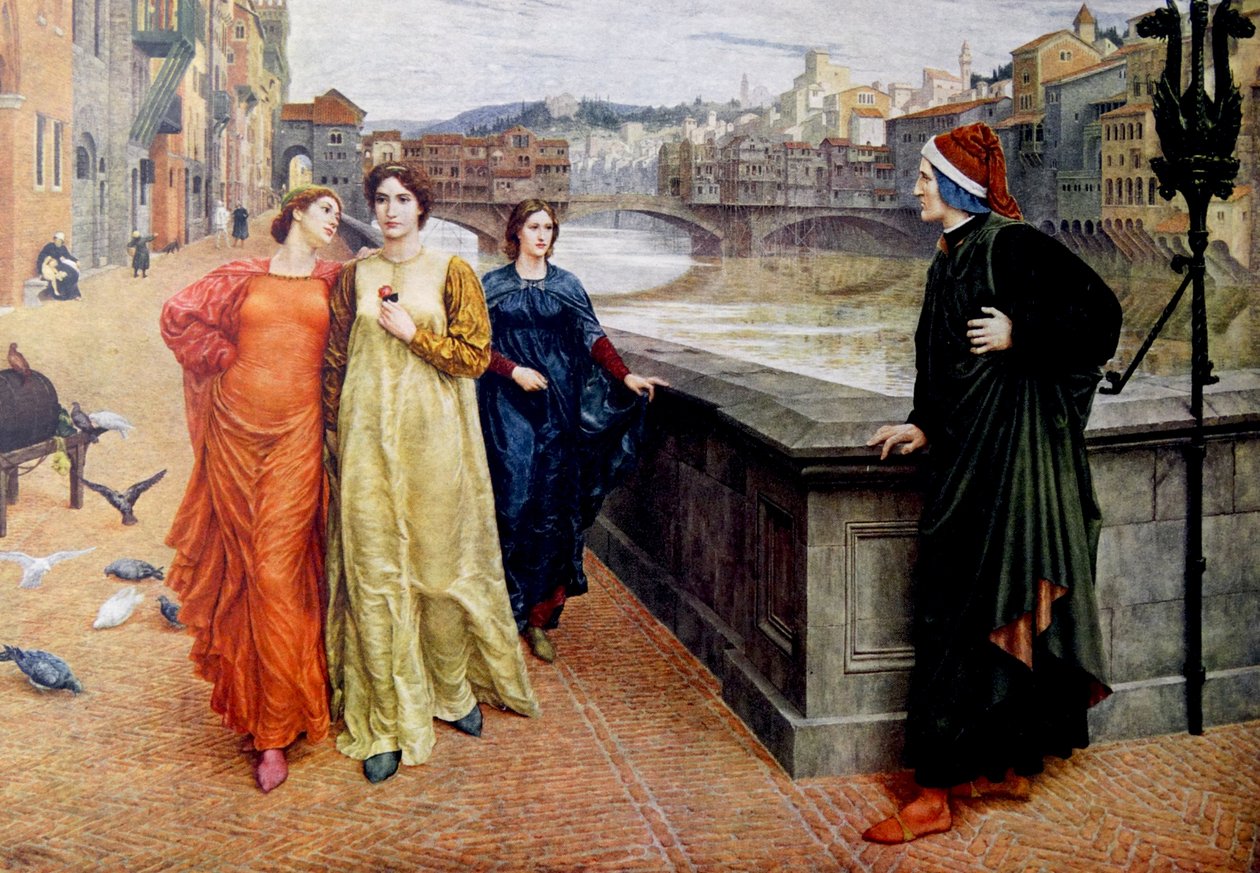 Dante Alighieri träffar sin musa Beatrice Portinari i Florens av Henry Holiday
