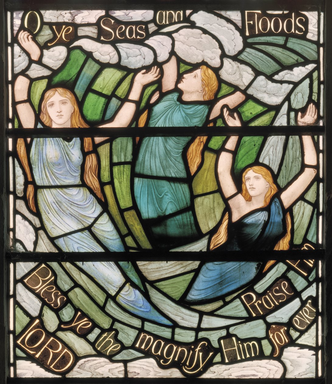O Ye Seas & Floods, Benedicite Fönsterdetalj, ca 1895 (målat glas) av Henry Holiday