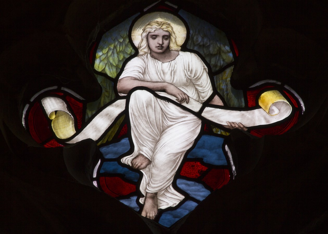 Quatrefoil Tracery Angel, 1882 (målat glas) av Henry Holiday