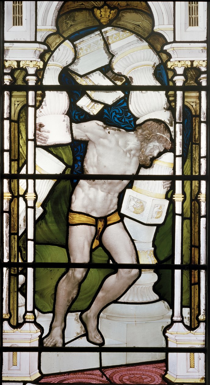 Simson och pelarna, 1881-83 (målat glas) av Henry Holiday