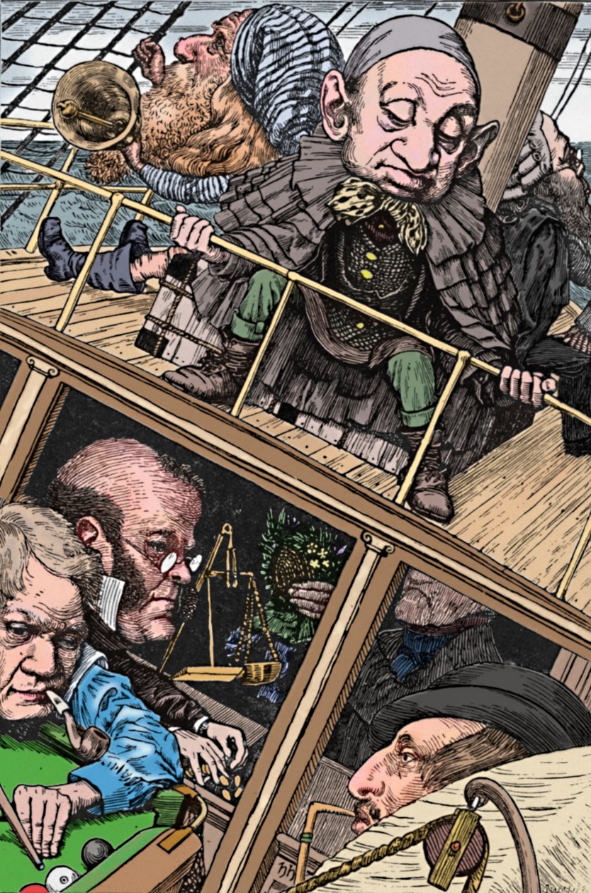 Besättningen var komplett. Från The Hunting of the Snark Lewis Carroll, 1874-1876, 1923. av Henry Holiday