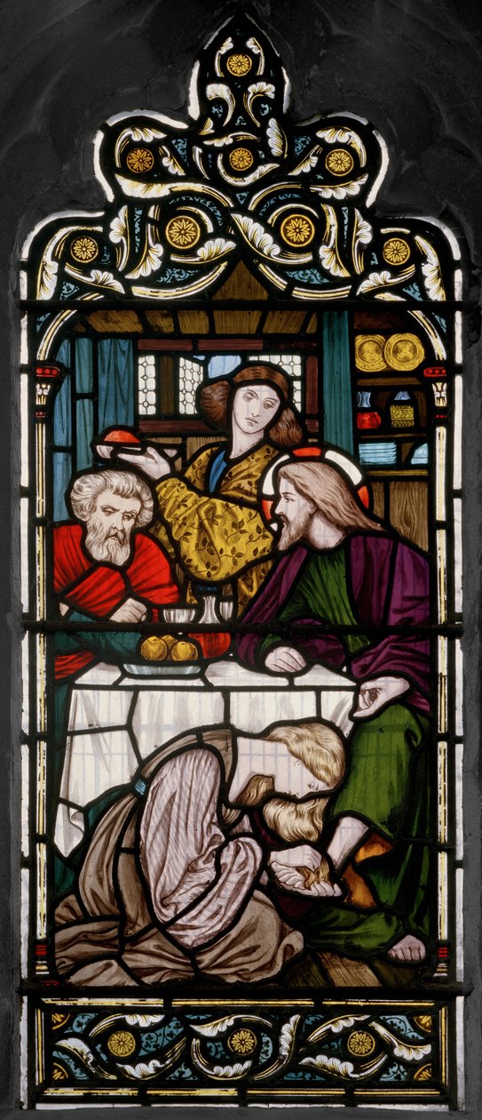 Tvätt av fötterna, 1866 (målat glas) av Henry Holiday
