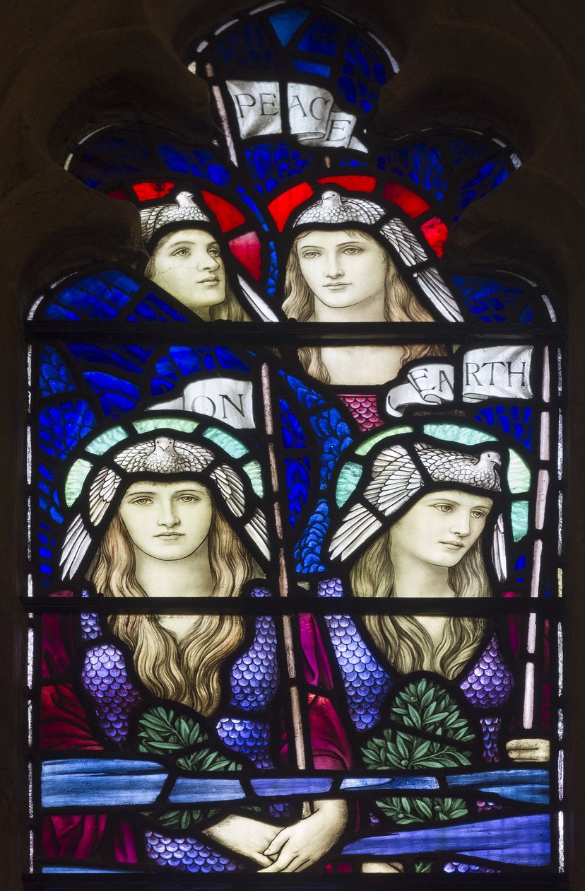 Yeovil, St John The Baptist, Lowndes & Drury, Henry Holiday, Peace On Earth, Änglar, 1917-18 av Henry Holiday