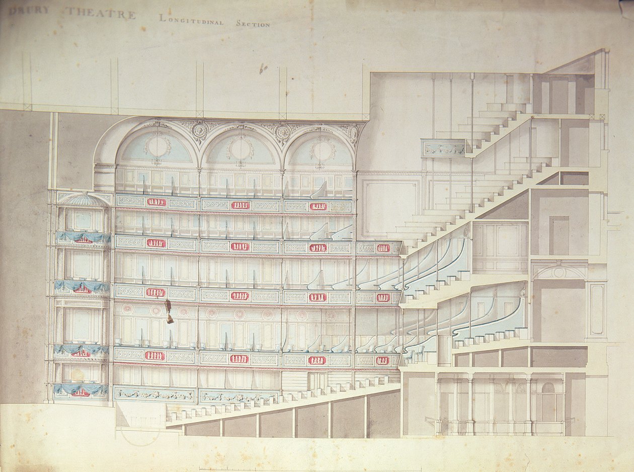 Drury Lane Theatre, sektionsritning av interiören av Henry Holland