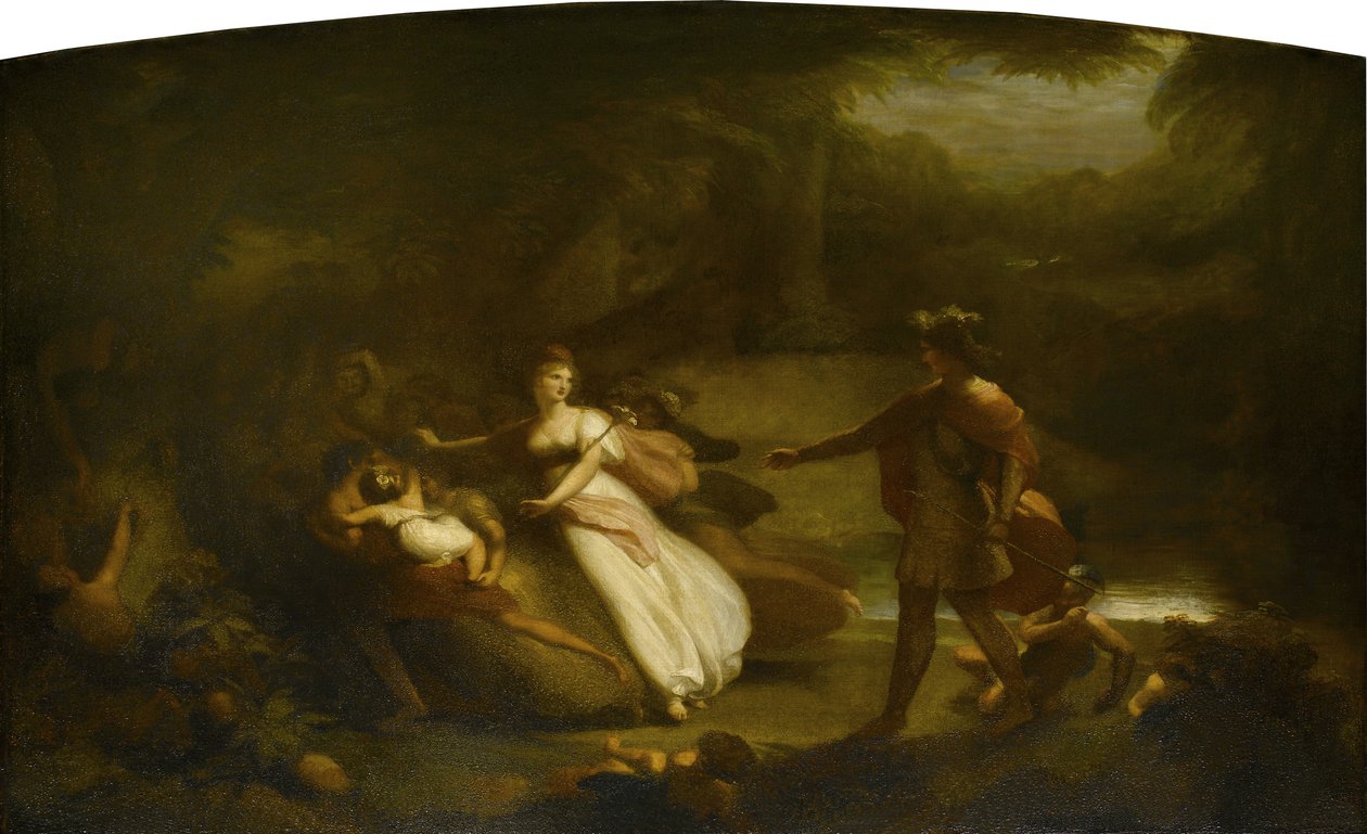 Oberons och Titanias kamp om den indiska pojken, från William Shakespeares "En midsommarnattsdröm", andra akten, 1832 av Henry Howard