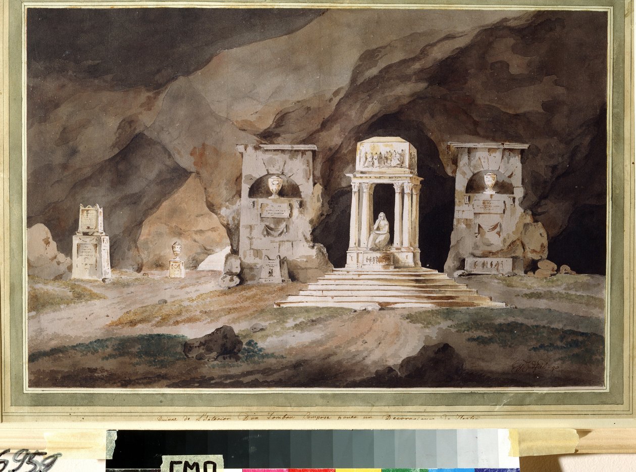 ""En kyrkogård"" (Gamla kyrkogården) Teaterdekor tecknad i akvarell av Henry Hudfield (1700-talet) 1790 Museum Palace Theatre Ostankino, Moskva av Henry Hudfield