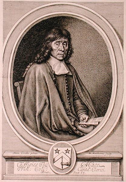 Porträtt av Thomas Mace (1612-1706) graverad av William Faithorne (1656-c.1701) (gravyr) av Henry I (after) Cooke