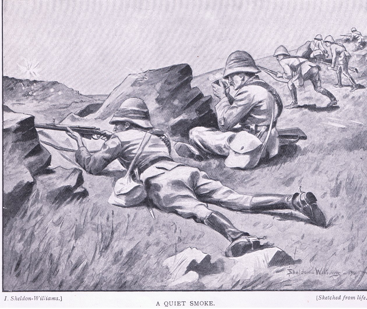 En tyst rök, från After Pretoria: The Guerilla War publicerad av Harmsworth Bros Limited av Henry Inglis Jodrel Sheldon Williams