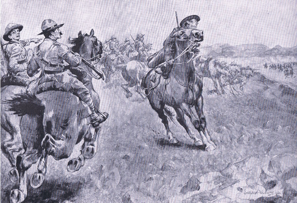Kapplöpningen om befälet över Philips Town Road, från After Pretoria: The Guerilla War publicerad av Harmsworth Bros Limited, 1901 av Henry Inglis Jodrel Sheldon Williams