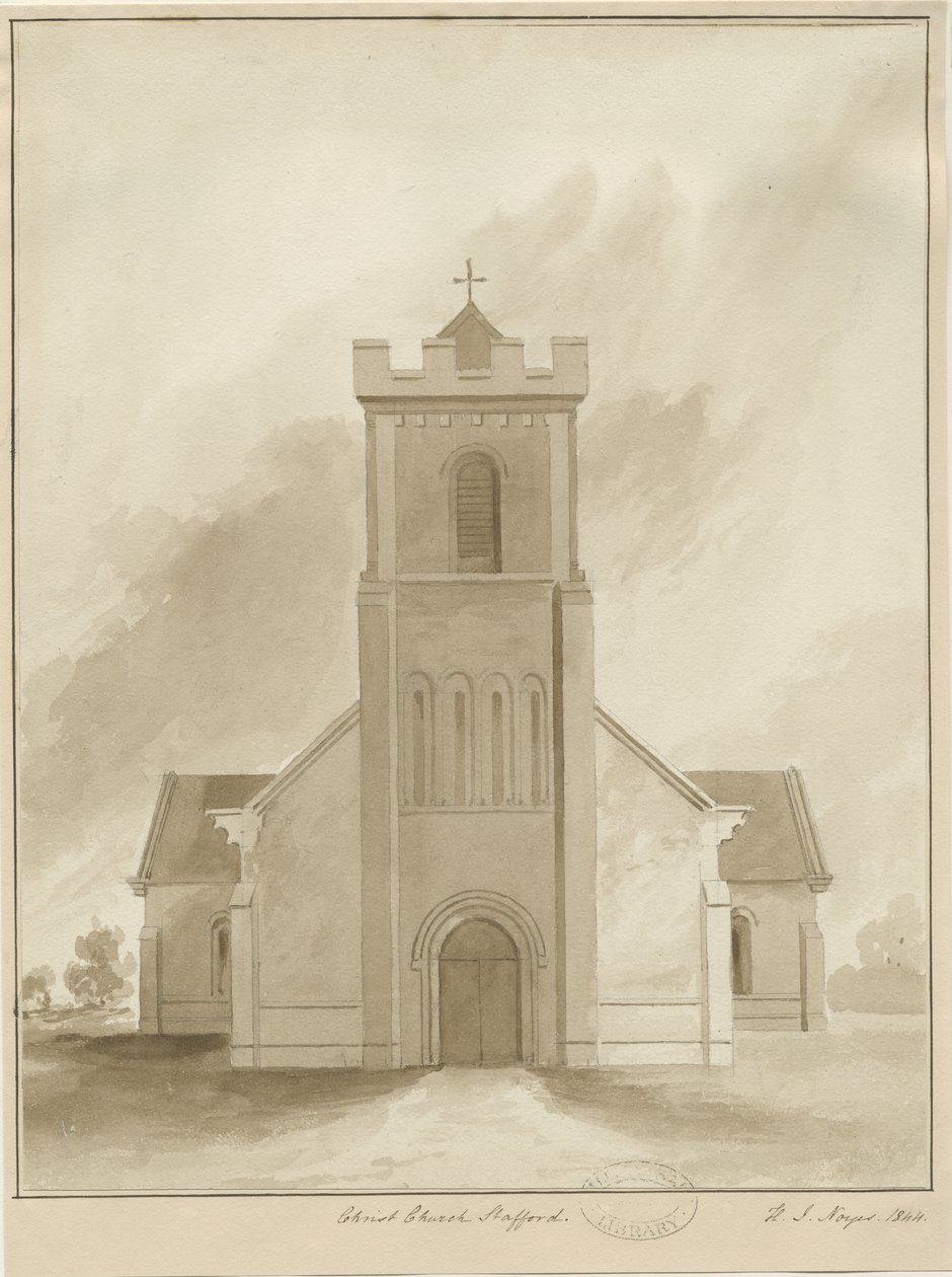Stafford - Christ Church: sepiatvättteckning, 1844 av Henry James Noyes